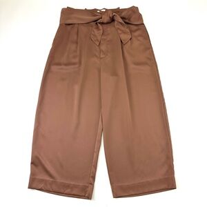 Brown sateen belted crop pants Large wide leg Abercrombie Fitch belted hi waist
